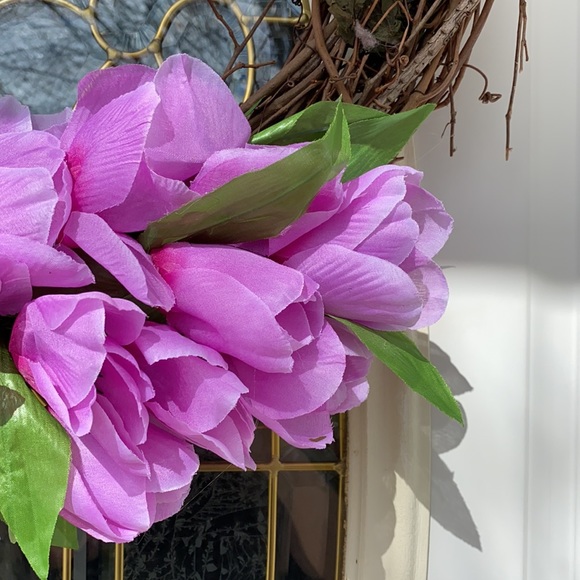 Purple Tulip Grapevine Wreath Easter Spring - Picture 5 of 8